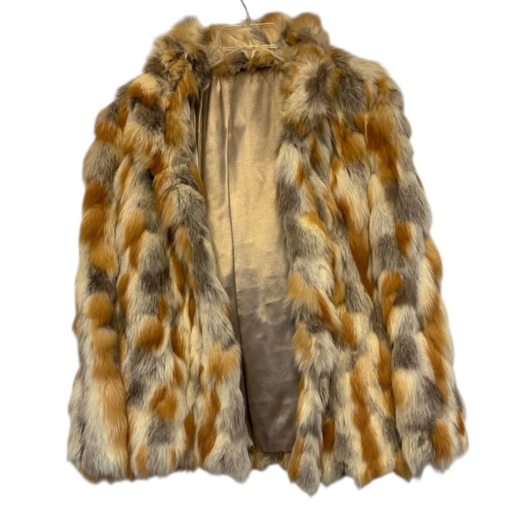 Vintage Fur Coat Multicolor Patchwork 70s 80s Ivory Beige Brown Gray Size Large - Picture 6 of 14